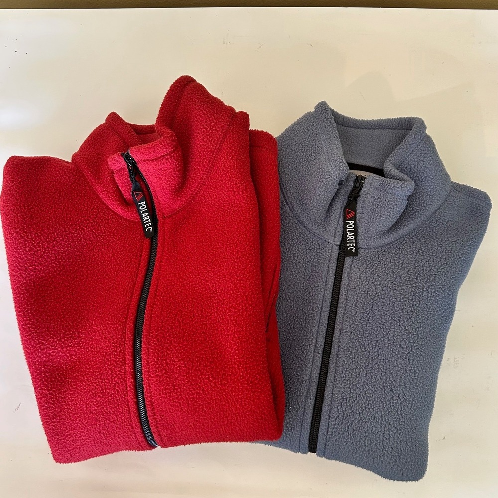 Two Eddie Bauer Full Zip Fleece Vests Red & Blue Lot of 2 Size‎ L